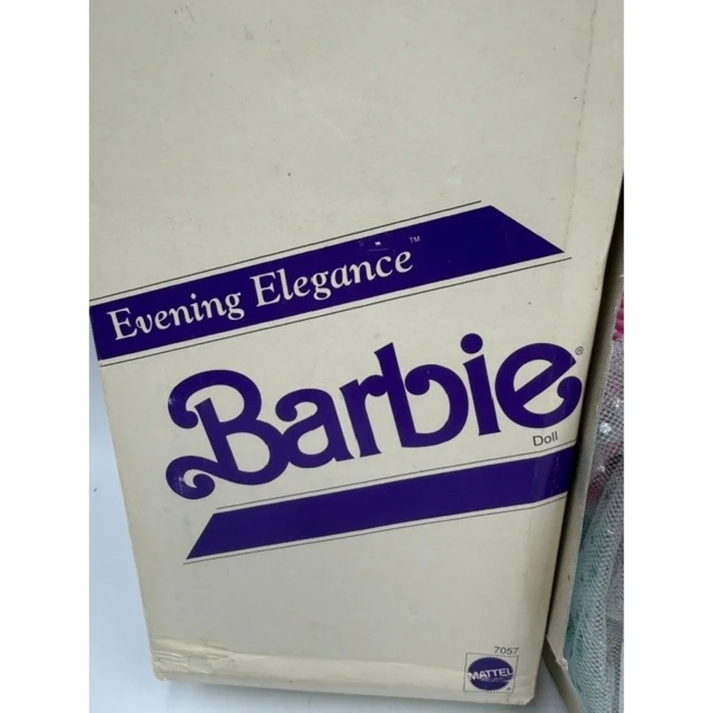 Vintage 1990 Mattel Evening Elegance Barbie Doll 7057 Pink Silver Gown Box